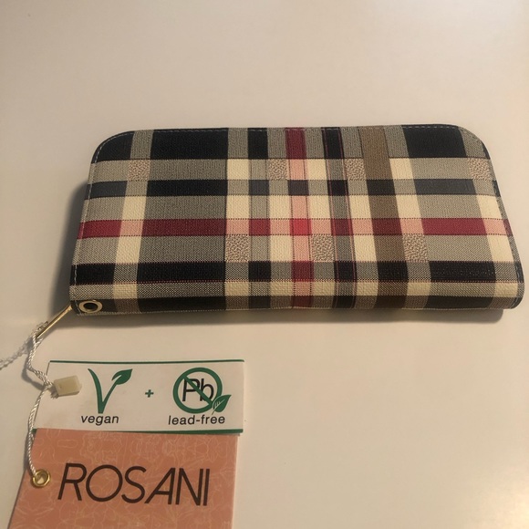 Black and red vegan lead free zippered top wallet - Picture 3 of 10